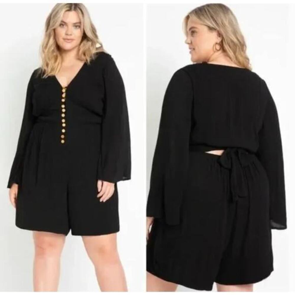 New! Eloquii black 100% cotton Flare Sleeve Romper, 18